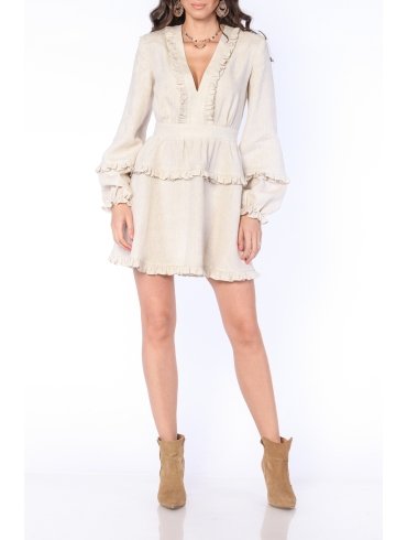 CARLA PURO LINO ROCHIE MINI CU VOLANE SI DECOLTEU IN V