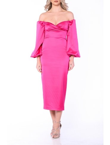 MARMURI ROCHIE MIDI DIN SATIN CU UMERI GOI JAZZY