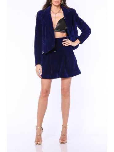 TGH PANTALONI SCURTI DIN CATIFEA ROYAL CU TALIE INALTA