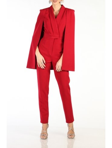 POESSE TAILORED CAPE V-NECKLINE JUMPSUIT