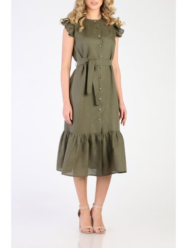 CARLA LINO FRONT BUTTONS RUFFLED MIDI DRESS