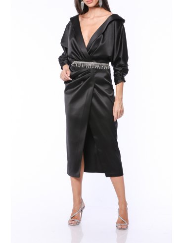 TGH ROCHIE MIDI DIN SATIN SPECIAL EVENT CU DECOLTEU IN V