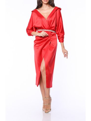 TGH ROCHIE MIDI DIN SATIN SPECIAL EVENT CU DECOLTEU IN V