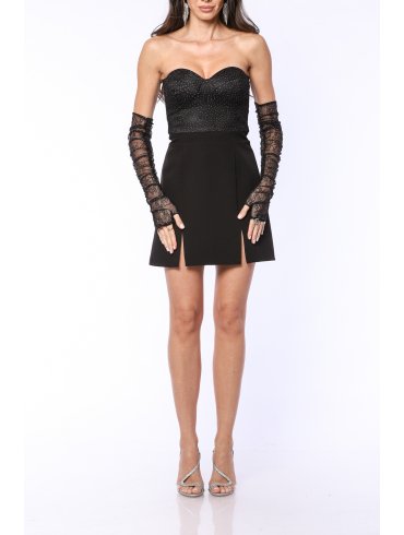 TGH CORSET LACE&GLITTER GLOVES MINI DRESS