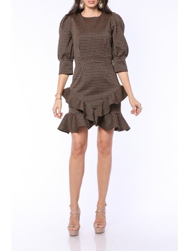 TGH GOLDEN VIBES PUFFED SLEEVES RUFFLED MINI DRESS