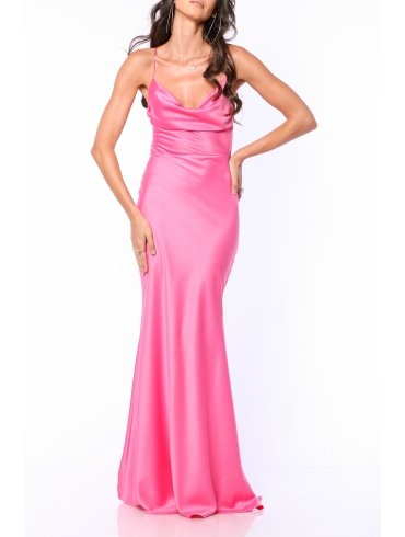 TGH ROCHIE MAXI DIN SATIN COCKTAIL CU SPATE GOL