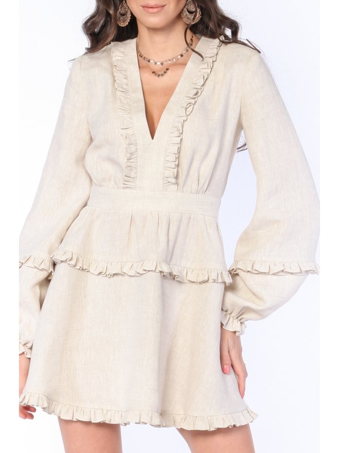 CARLA PURO LINO ROCHIE MINI CU VOLANE SI DECOLTEU IN V