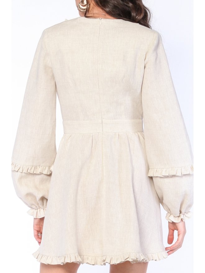 CARLA PURO LINO ROCHIE MINI CU VOLANE SI DECOLTEU IN V