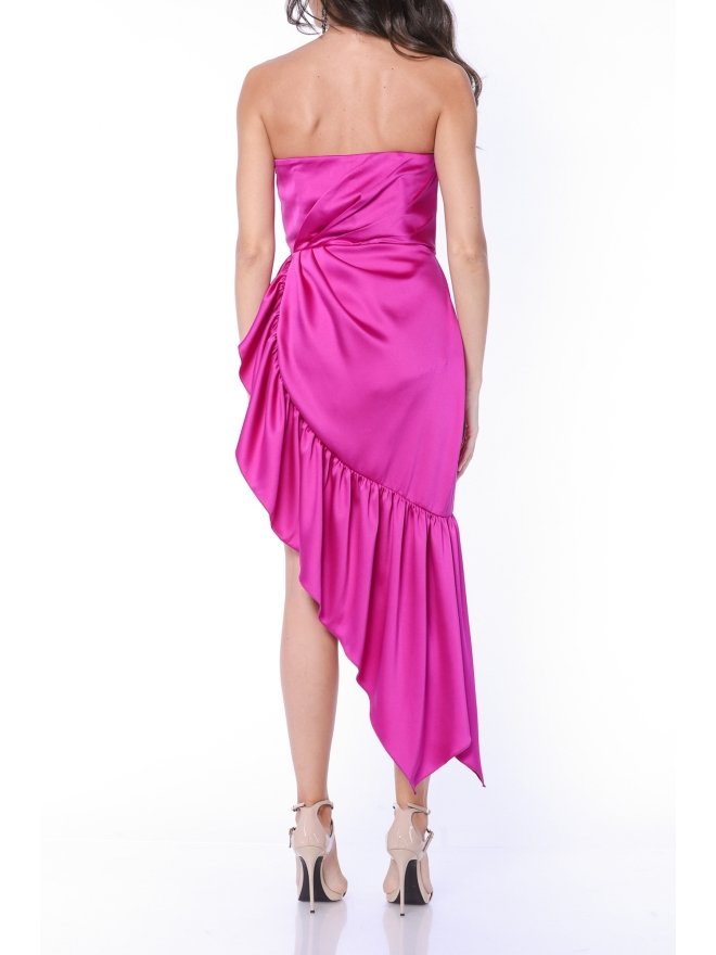 MARMURI ROCHIE MIDI ASIMETRICA DIN SATIN CU CORSET SI VOLANE