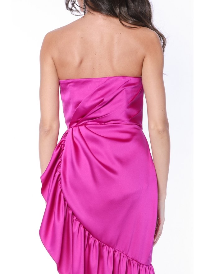 MARMURI ROCHIE MIDI ASIMETRICA DIN SATIN CU CORSET SI VOLANE