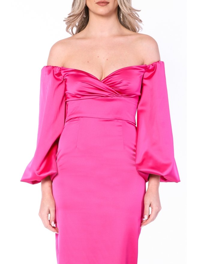 MARMURI ROCHIE MIDI DIN SATIN CU UMERI GOI JAZZY