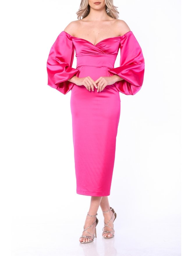 MARMURI ROCHIE MIDI DIN SATIN CU UMERI GOI JAZZY