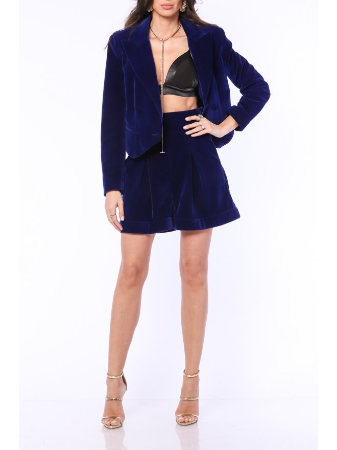 TGH PANTALONI SCURTI DIN CATIFEA ROYAL CU TALIE INALTA