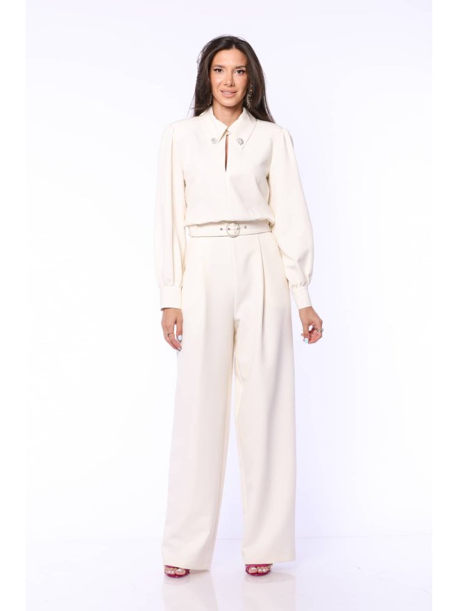 TGH SALOPETA PALAZZO CU MANECI LUNGI SI DETALII BIJUTERIE