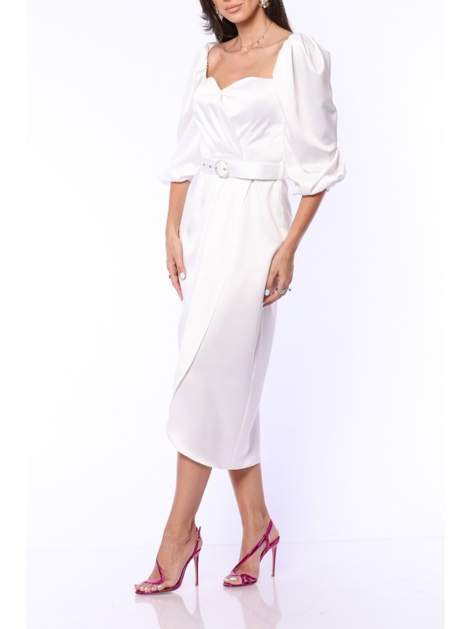 TGH ROCHIE MIDI DIN SATIN STIL LALEA CU DETALII BIJUTERIE