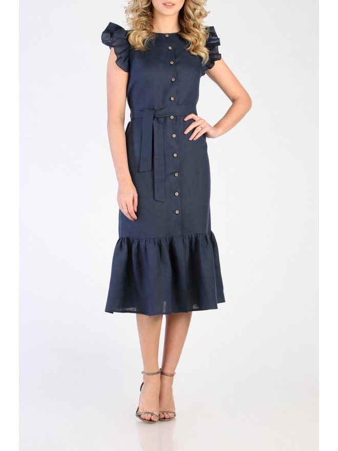 CARLA LINO FRONT BUTTONS RUFFLED MIDI DRESS