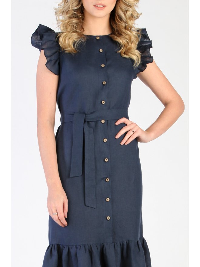 CARLA LINO FRONT BUTTONS RUFFLED MIDI DRESS