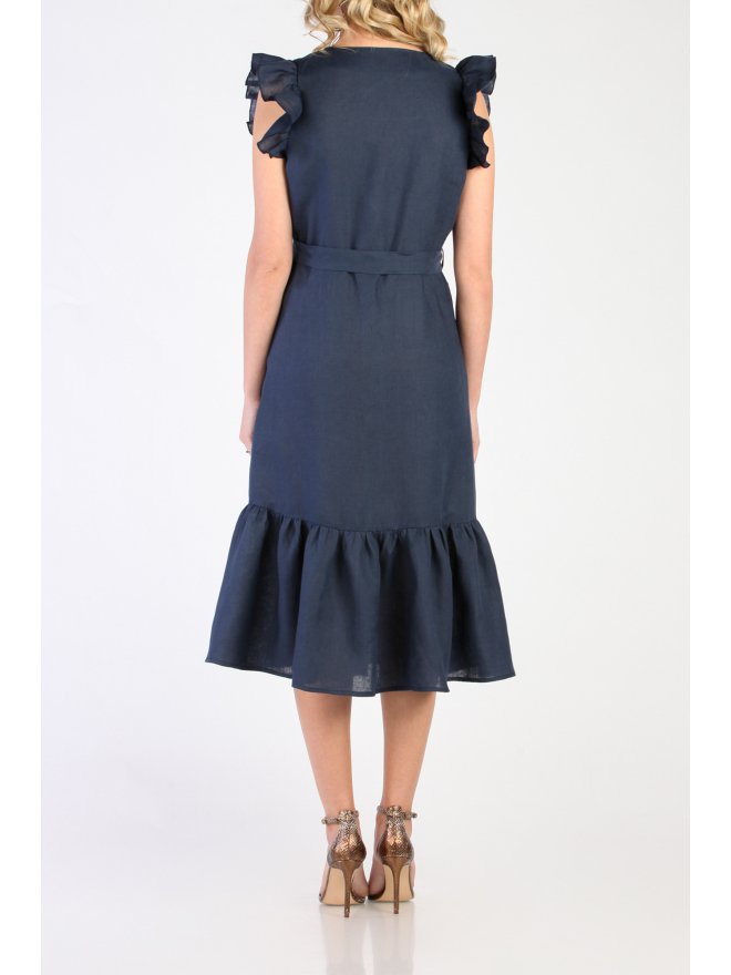 CARLA LINO FRONT BUTTONS RUFFLED MIDI DRESS