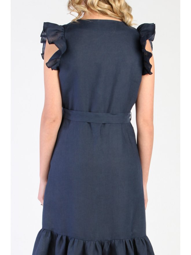 CARLA LINO FRONT BUTTONS RUFFLED MIDI DRESS