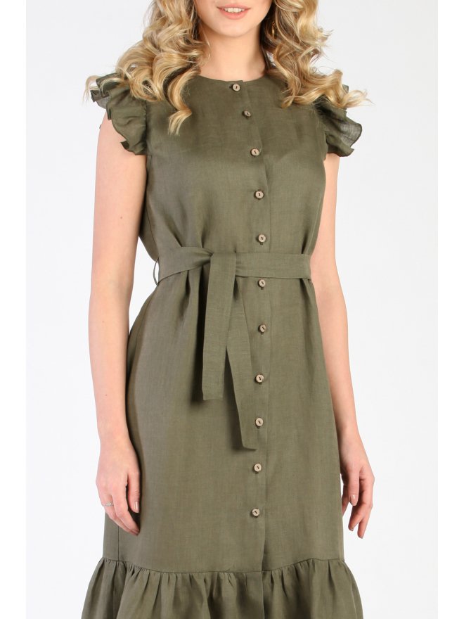 CARLA LINO FRONT BUTTONS RUFFLED MIDI DRESS