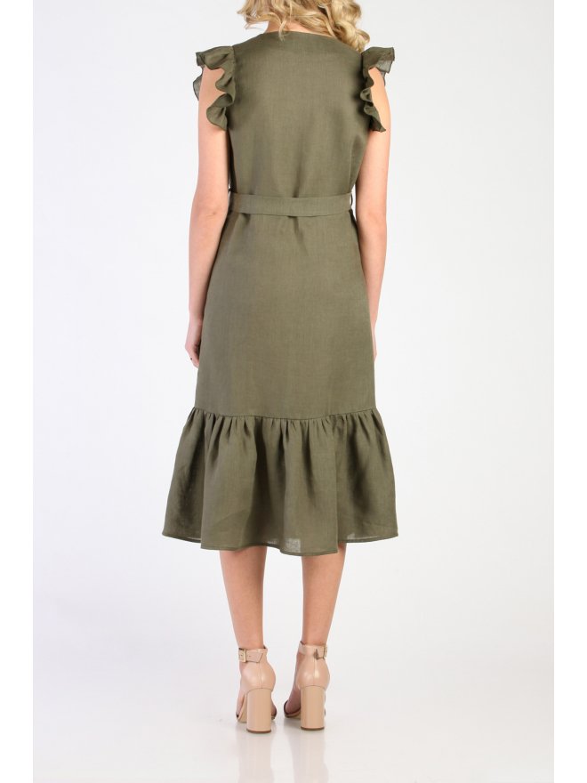 CARLA LINO FRONT BUTTONS RUFFLED MIDI DRESS