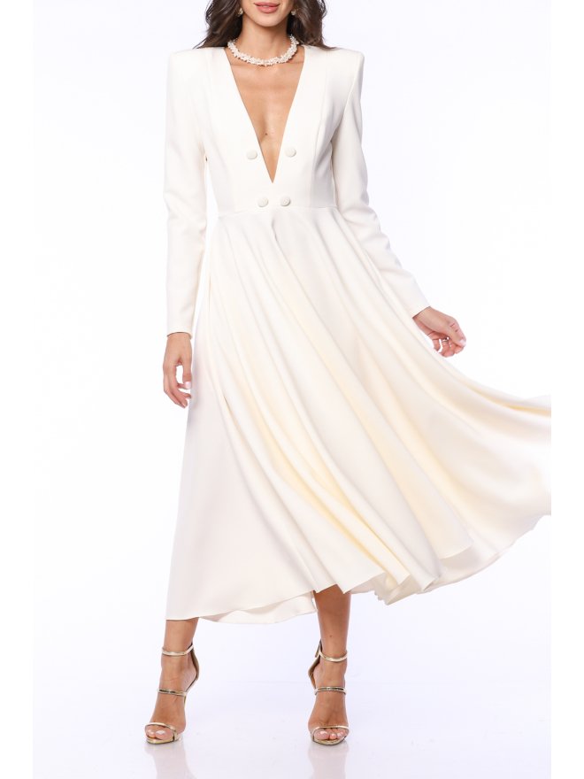 TGH SOPHISTICATION DEEP V-NECK PLEATED MIDI DRESS