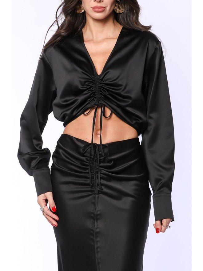 TGH CROP TOP DIN SATIN CU DRAPAJE IN FATA