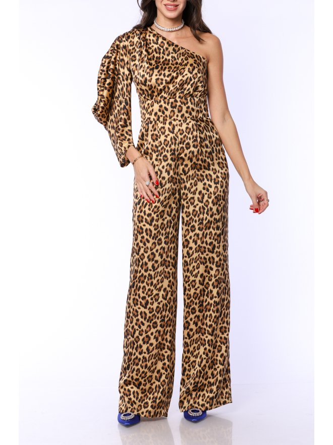 TGH SALOPETA ANIMAL PRINT CU O MANECA SI PANTALON PALAZZO