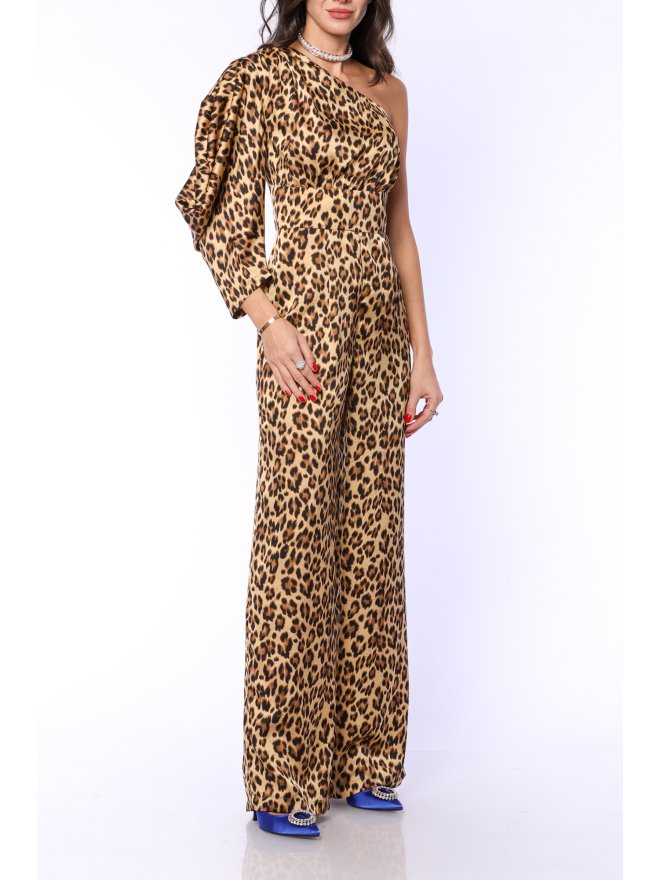 TGH SALOPETA ANIMAL PRINT CU O MANECA SI PANTALON PALAZZO