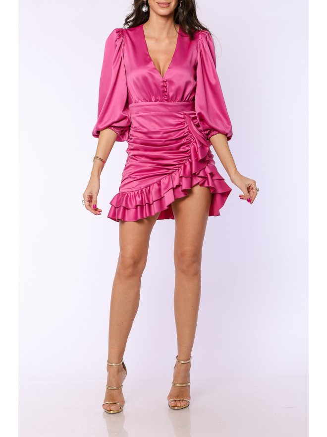 TGH ROCHIE MINI DIN SATIN CU VOLANE ASIMTERICE