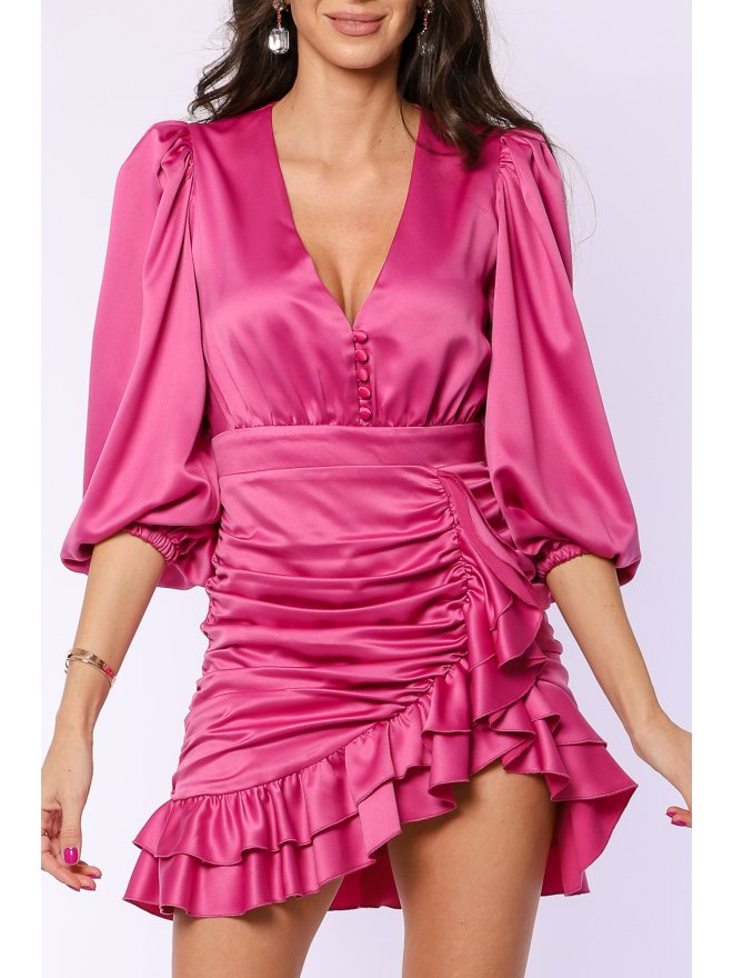 TGH ROCHIE MINI DIN SATIN CU VOLANE ASIMTERICE