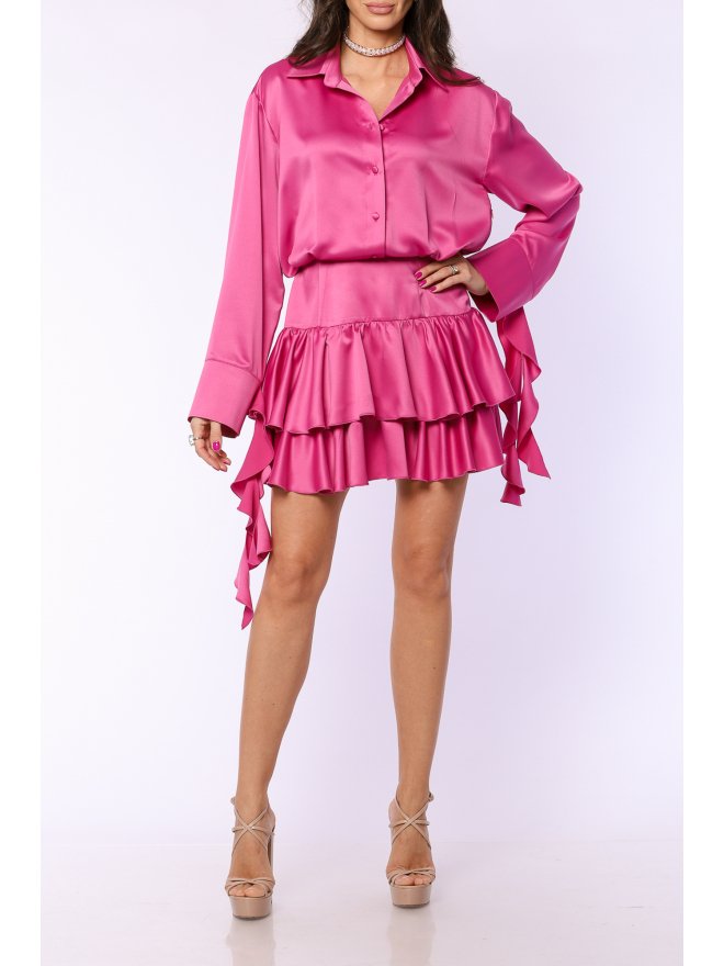 TGH ROCHIE MINI FIESTA DIN SATIN CU VOLANE LA MANSETE