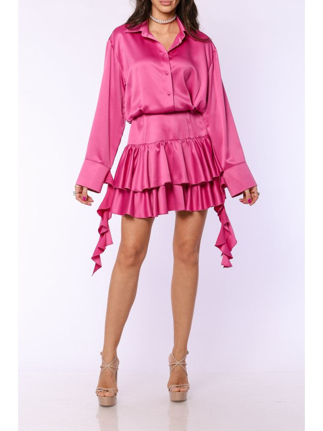 TGH ROCHIE MINI FIESTA DIN SATIN CU VOLANE LA MANSETE