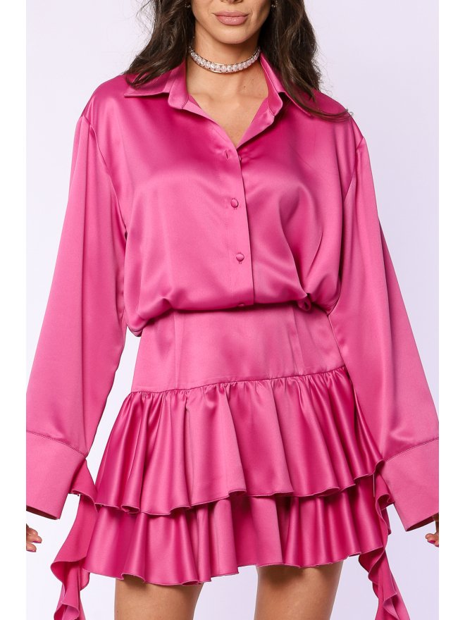 TGH ROCHIE MINI FIESTA DIN SATIN CU VOLANE LA MANSETE