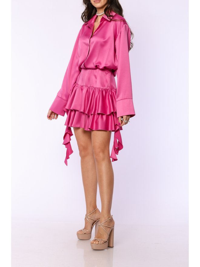 TGH ROCHIE MINI FIESTA DIN SATIN CU VOLANE LA MANSETE