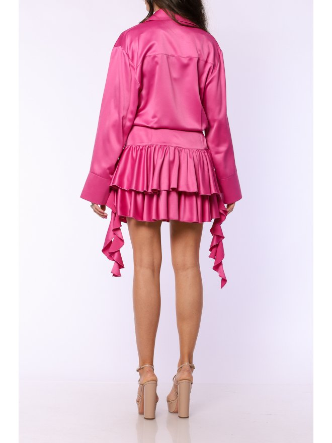 TGH ROCHIE MINI FIESTA DIN SATIN CU VOLANE LA MANSETE