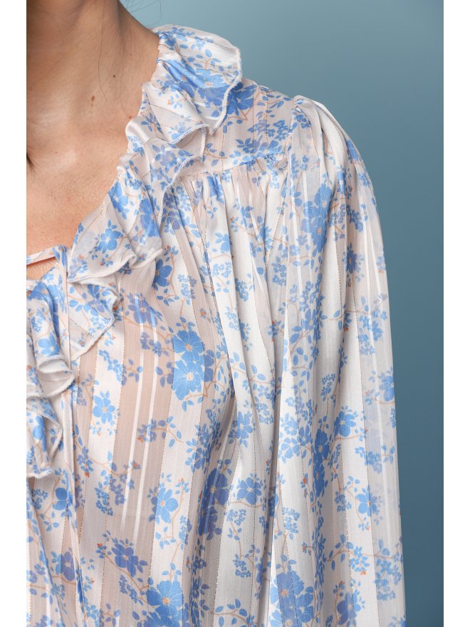 TGH CAMASA CU VOLANE SI PRINT FLORI BLUE