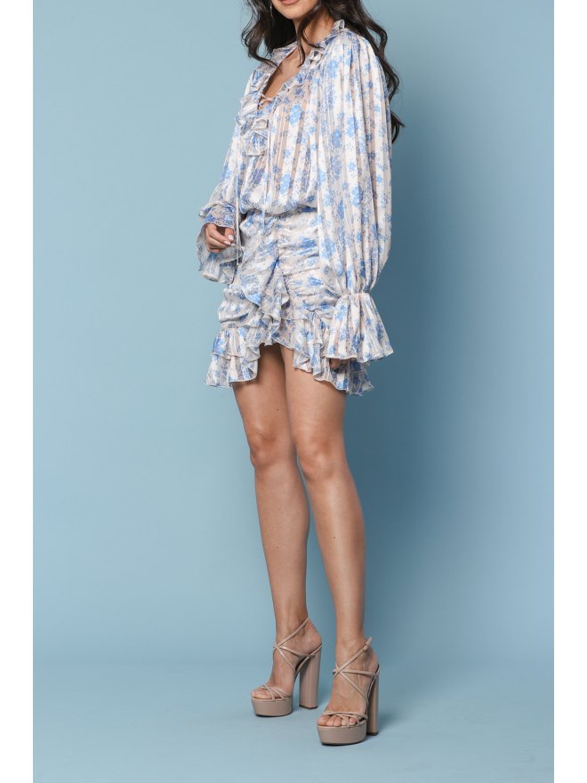 TGH CAMASA CU VOLANE SI PRINT FLORI BLUE