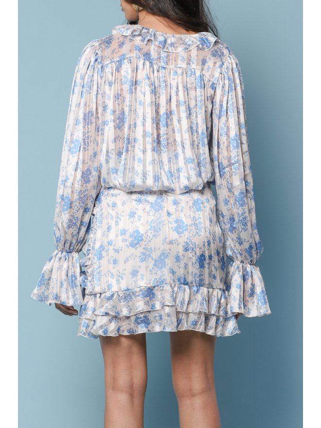 TGH CAMASA CU VOLANE SI PRINT FLORI BLUE