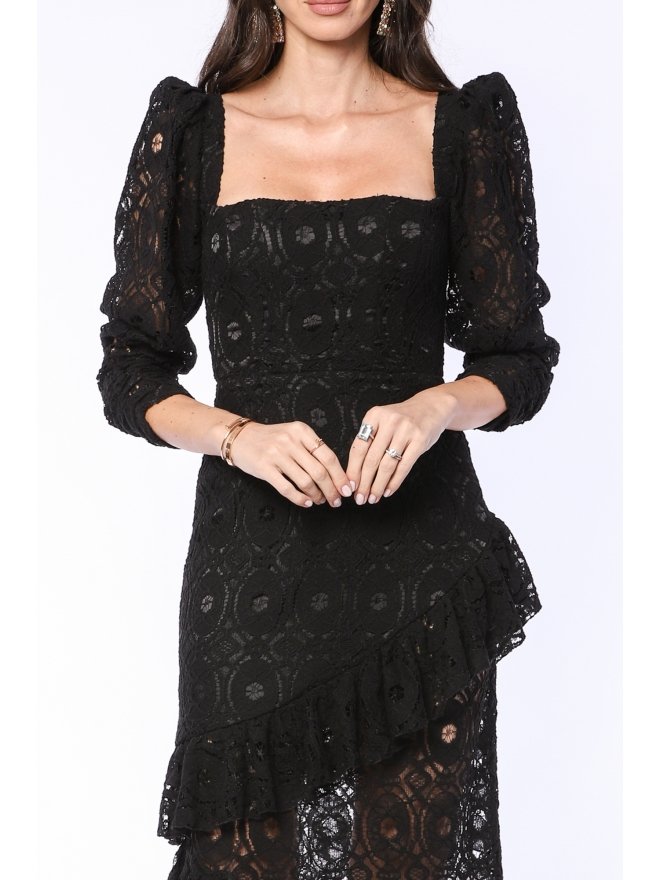 TGH ROCHIE MIDI INTRIGUE DIN DANTELA CU VOLANE ASIMETRICE