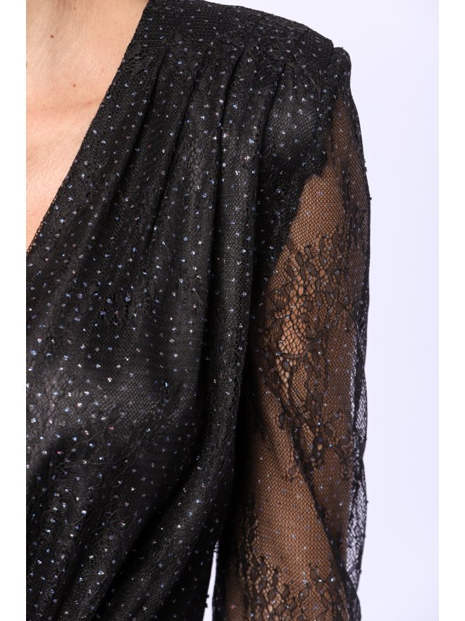 TGH ROCHIE MINI LACE&GLITTER CU VOLANE ASIMETRICE