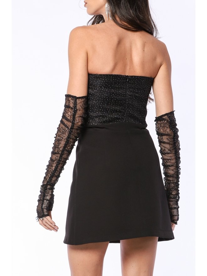 TGH ROCHIE MINI LACE&GLITTER CU CORSET SI MANUSI