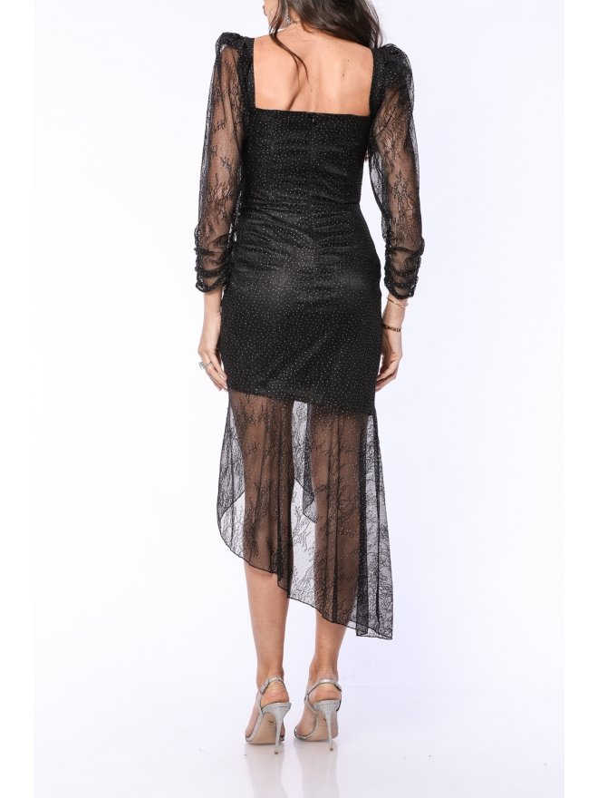 TGH ROCHIE MIDI LACE&GLITTER CU VOLANE ASIMETRICE