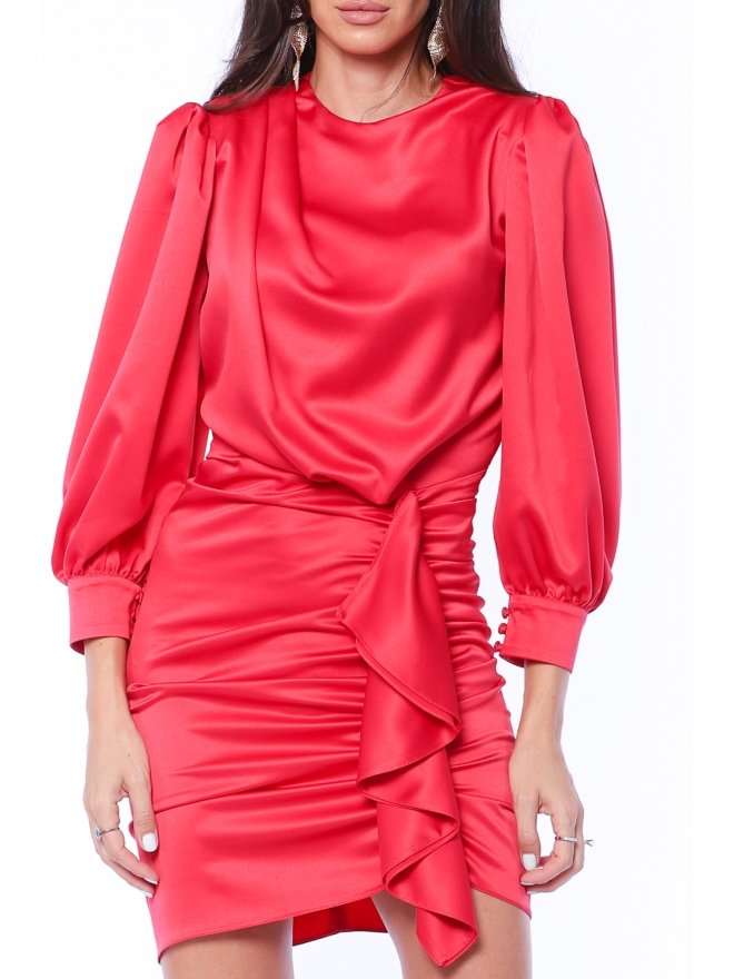 TGH ROCHIE MINI DIN SATIN CU MANECI BUFANTE SI VOLAN