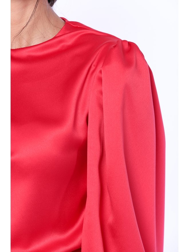 TGH ROCHIE MINI DIN SATIN CU MANECI BUFANTE SI VOLAN