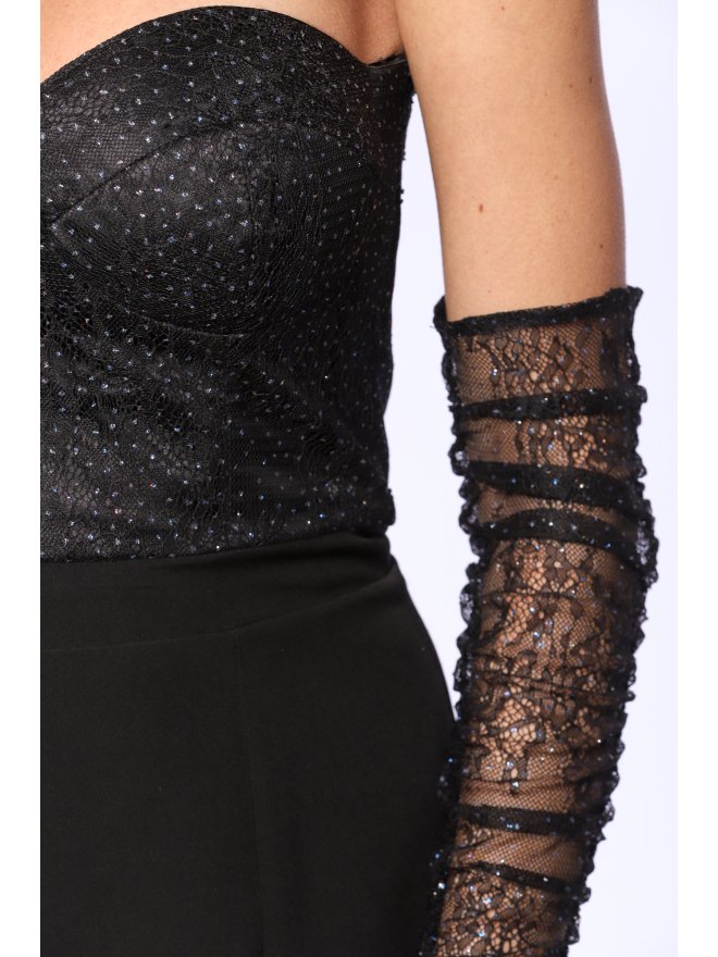 TGH CORSET LACE&GLITTER GLOVES MINI DRESS