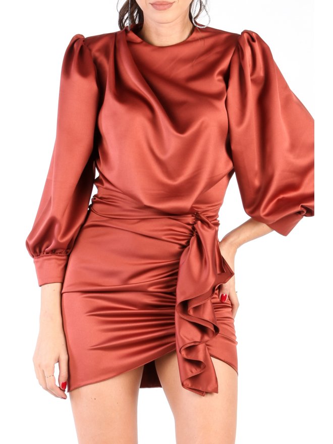 CARLA GLAM PUFFED SLEEVES DRAPED SATIN MINI DRESS