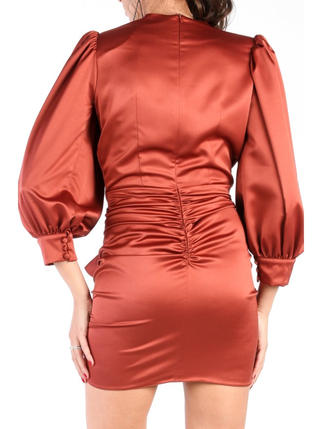 CARLA GLAM PUFFED SLEEVES DRAPED SATIN MINI DRESS