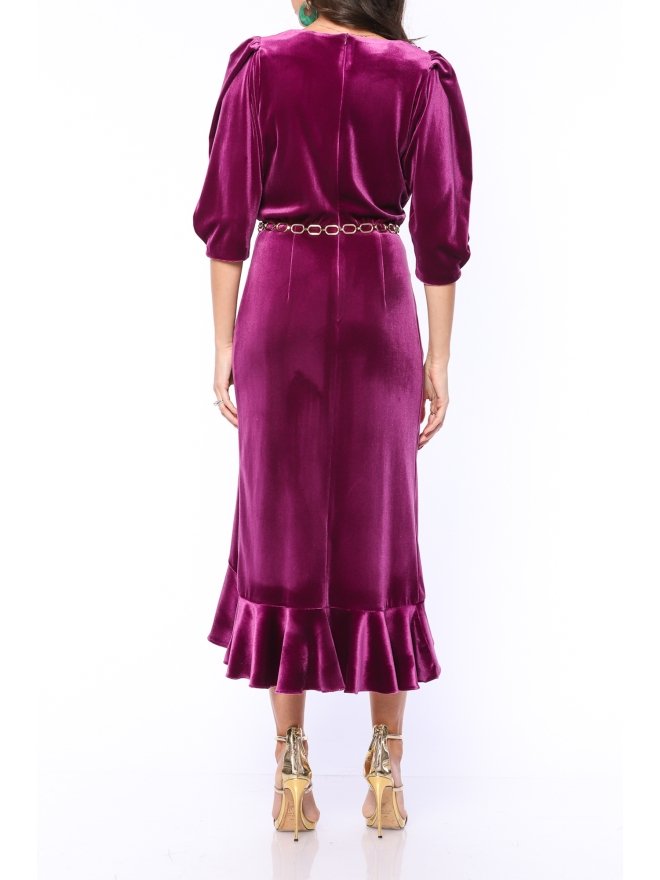 TGH ROCHIE MIDI VELVET DREAMS CU VOLAN ASIMETRIC 