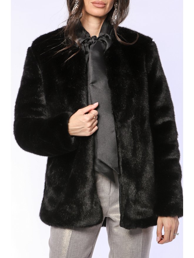 TGH RETRO OPEN FRONT FAUX FUR SHORT COAT